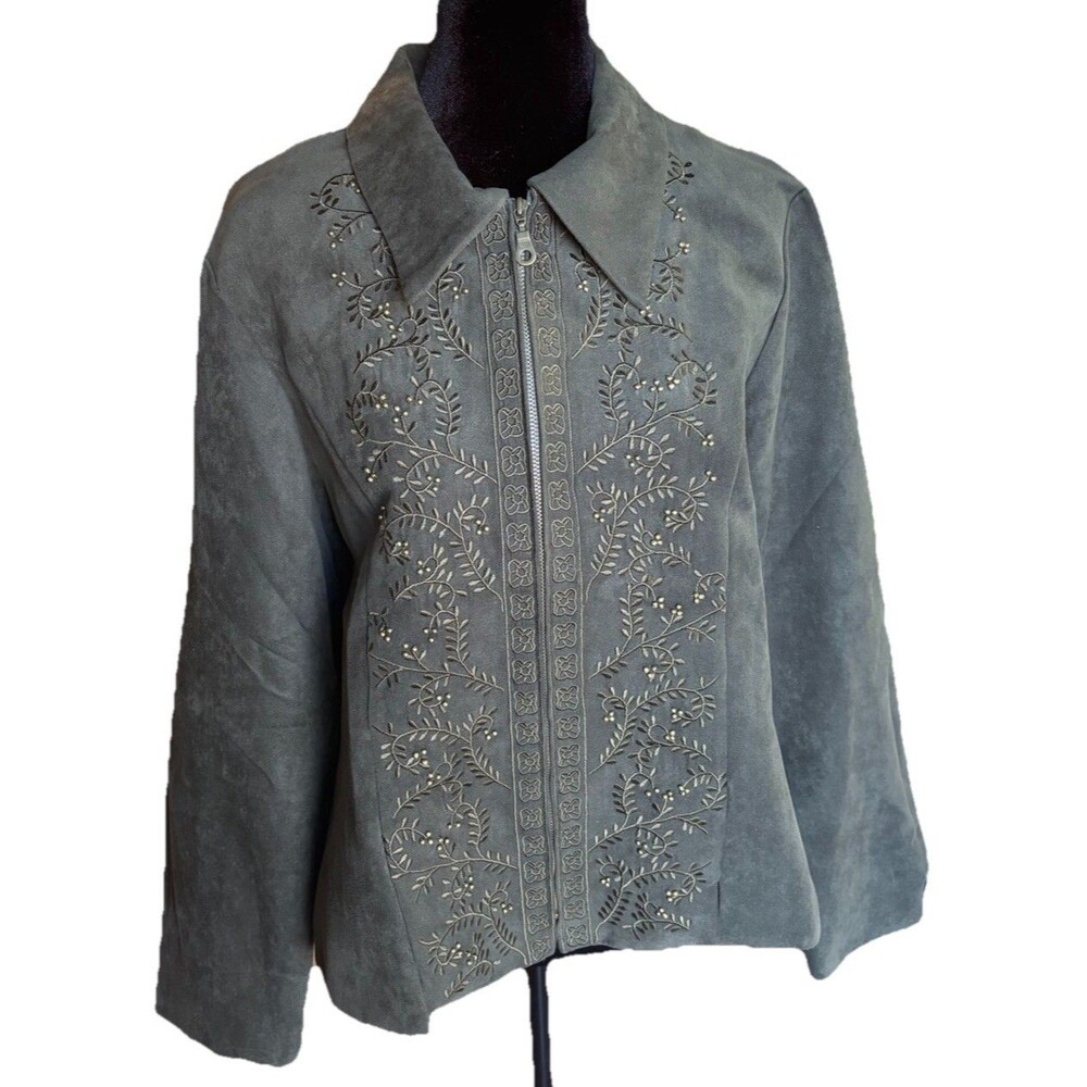 K Studio Women’s Green Vine & Bead Embroidered Evening Formal Jacket Size 16 EUC